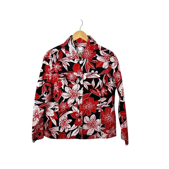 VINTAGE Drapers & Damons Oversized Floral Chore Jacket Black/Red/White M - Picture 1 of 8
